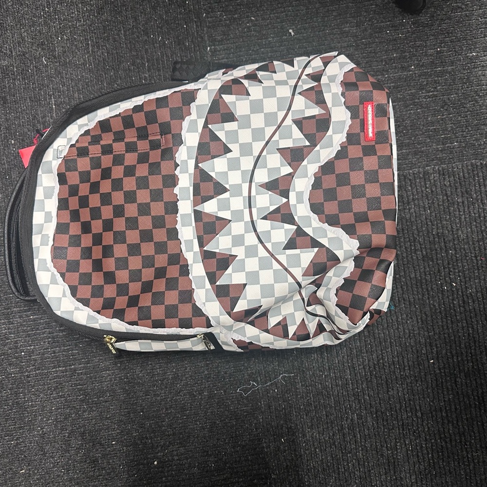 Sprayground Brown and Gray Checkered Backpack